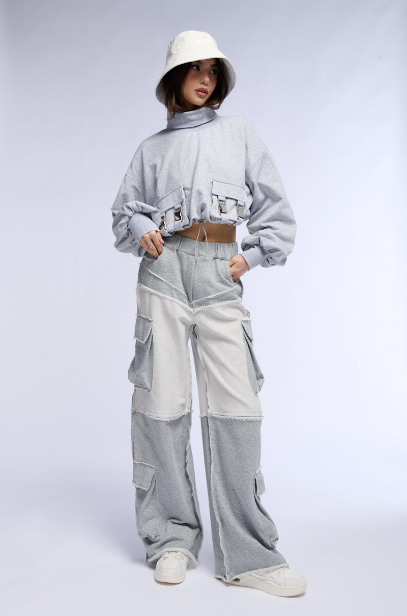 LENI CARGO POCKET MOCK NECK SWEATSHIRT