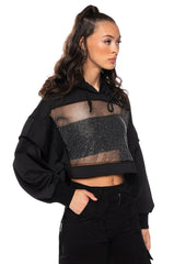 MIDNIGHT CALLS CROPPED LONG SLEEVE HOODIE