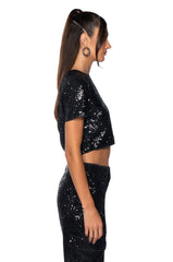 BEST WISHES SHORT SLEEVE SEQUIN TOP