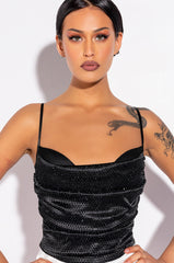 NOVA GIRL RHINESTONE COWL NECK TANK