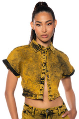 NOT IN THE MOOD CROPPED DENIM SHIRT