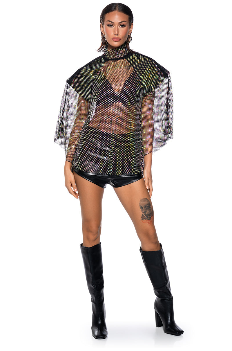 QUEEN OF THEM ALL EMBELLISHED MOCK NECK BLOUSE