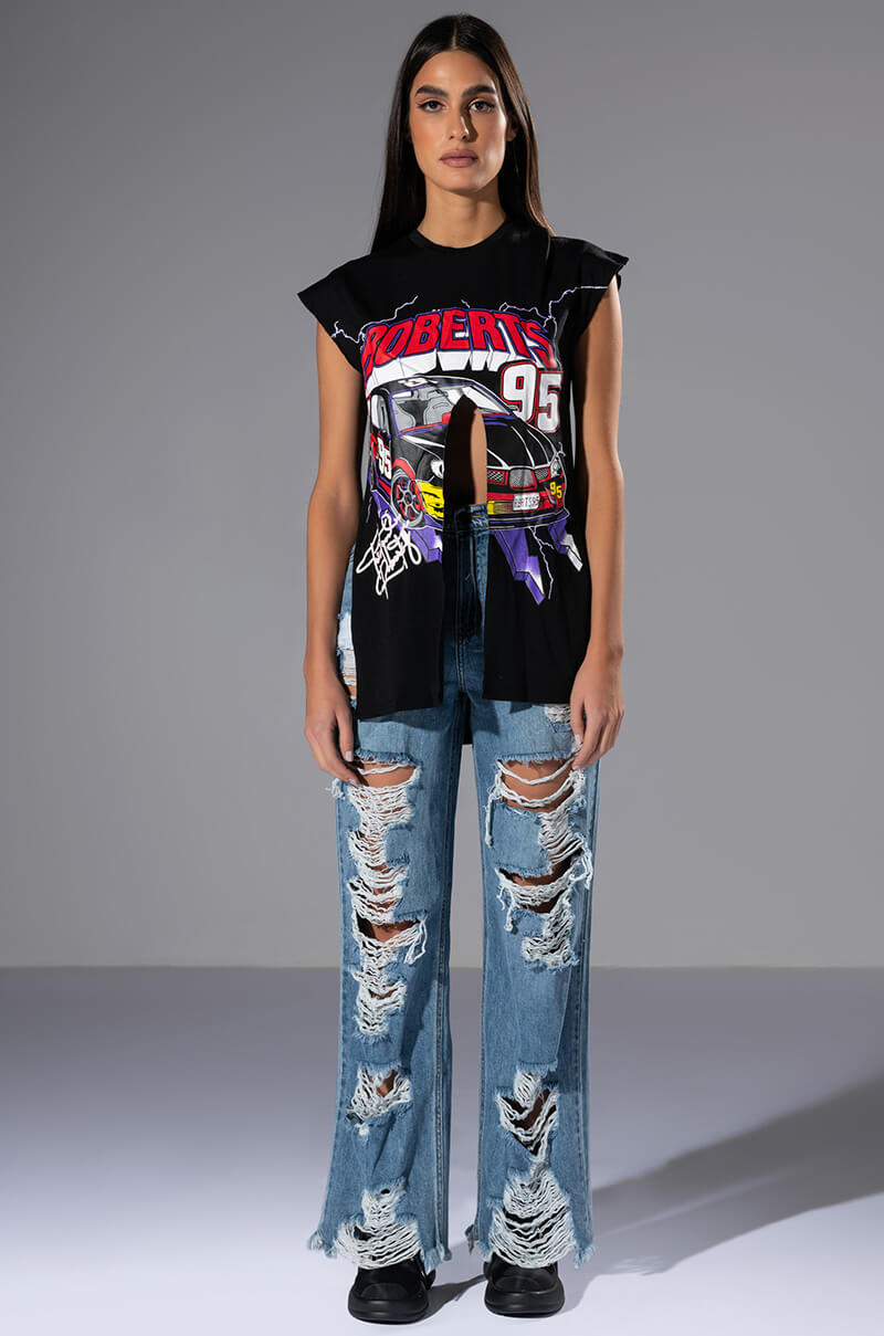 ELLA BELLA HIGH RISE WIDE LEG DISTRESSED JEANS