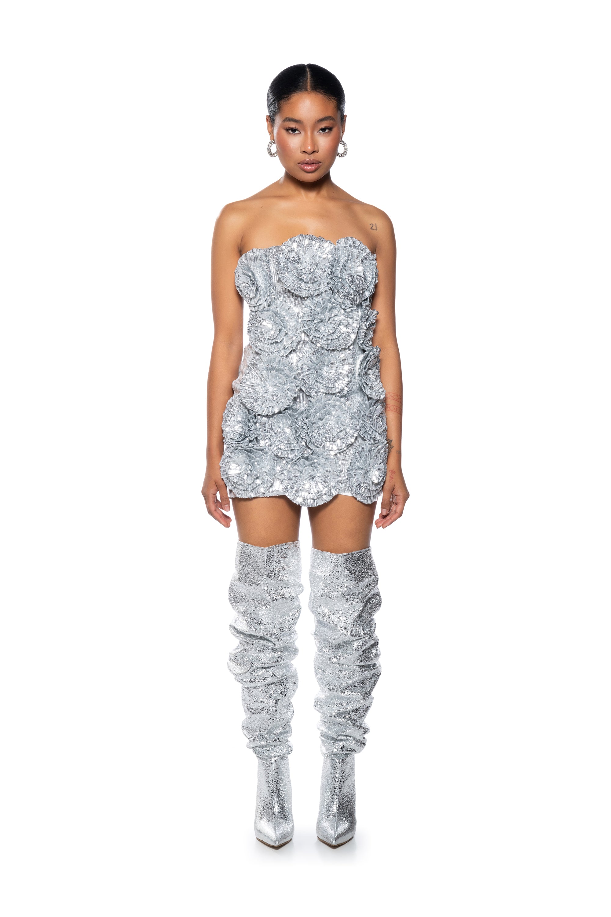 ROSETTA FLORAL SEQUIN MINI DRESS