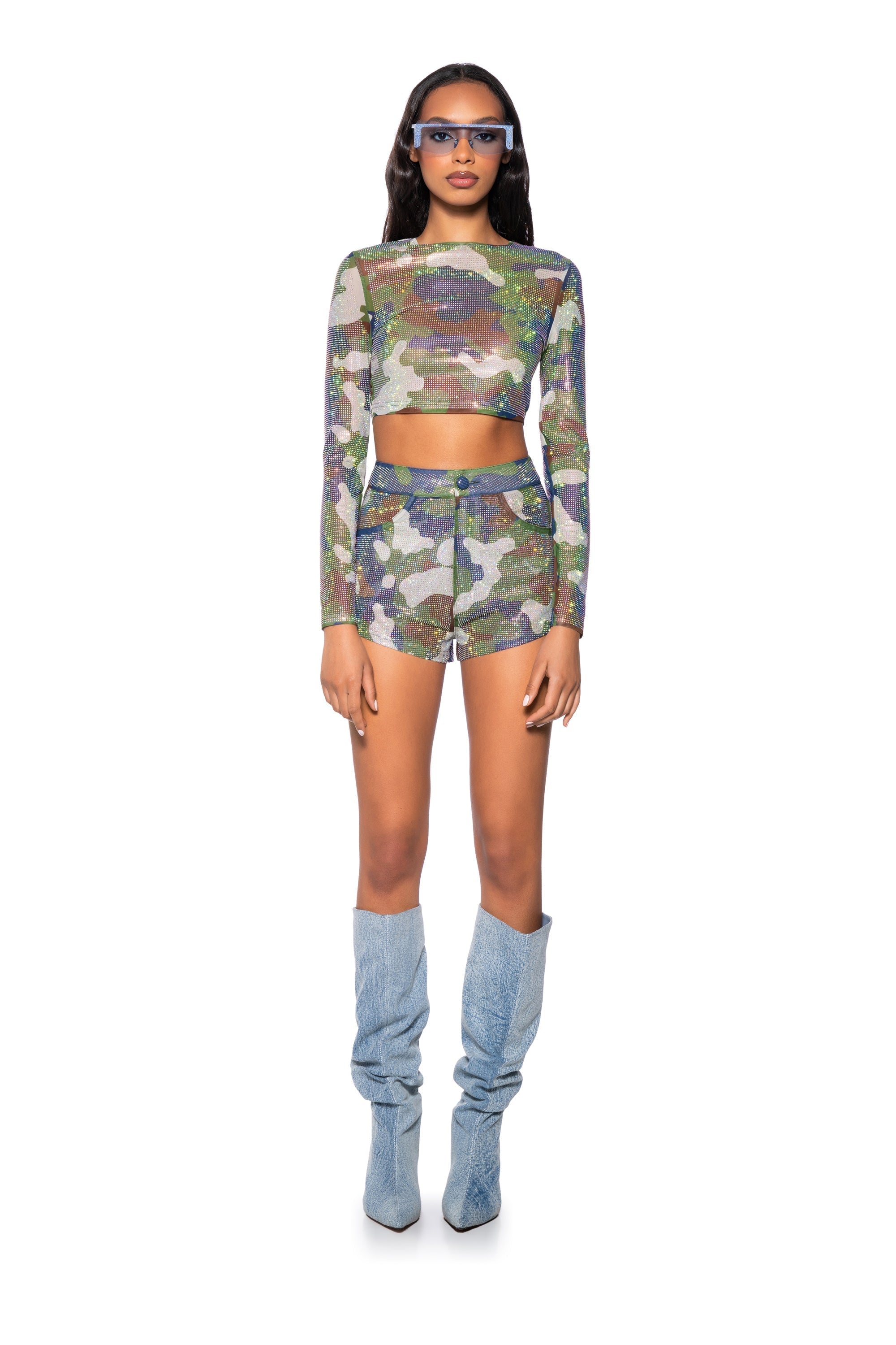 SAVAGE RHINSTONE MESH LONG SLEEVE TOP