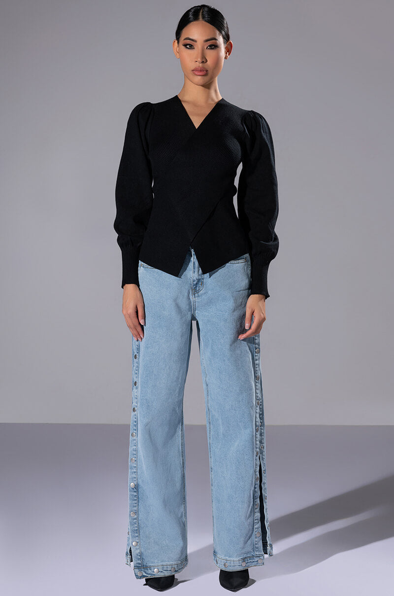 SAYLOR CROSS FRONT LONG SLEEVE SWEATER
