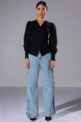 SAYLOR CROSS FRONT LONG SLEEVE SWEATER