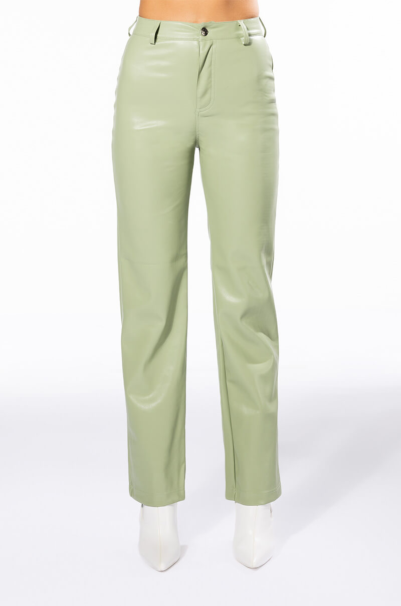 TE QUIERO HIGH RISE VEGAN LEATHER STRAIGHT LEG PANTS