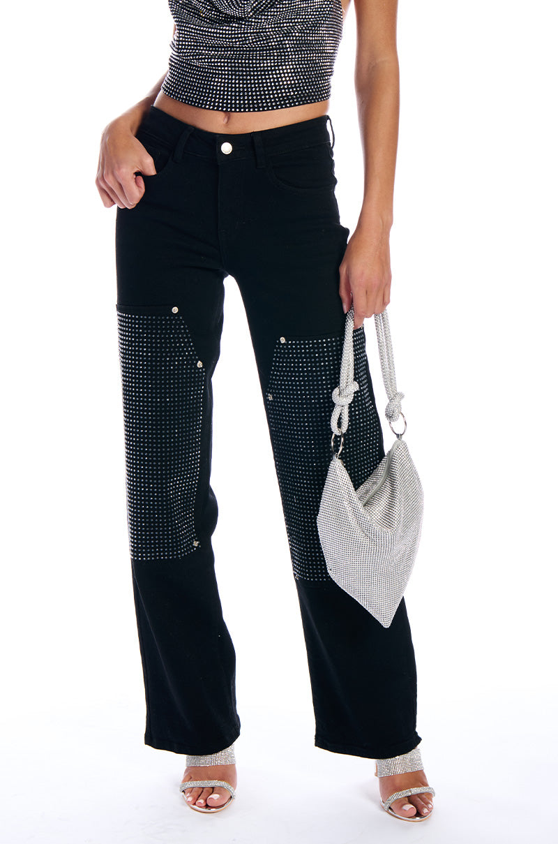 WILLOW RHINESTONE DETAIL WIDE LEG JEAN